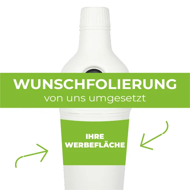 Wunschfolierung des Flaschenkörpers als große Werbefläche im eigenen Design