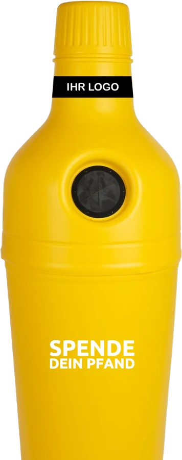 Pfandbehälter in Flaschenform, gelb
